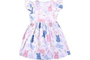 YUROMOON Easter Toddler Girls Dress Bunny Rabbit Easter Eggs Print Dresses Flutter Sleeve Clothes 3-8Y