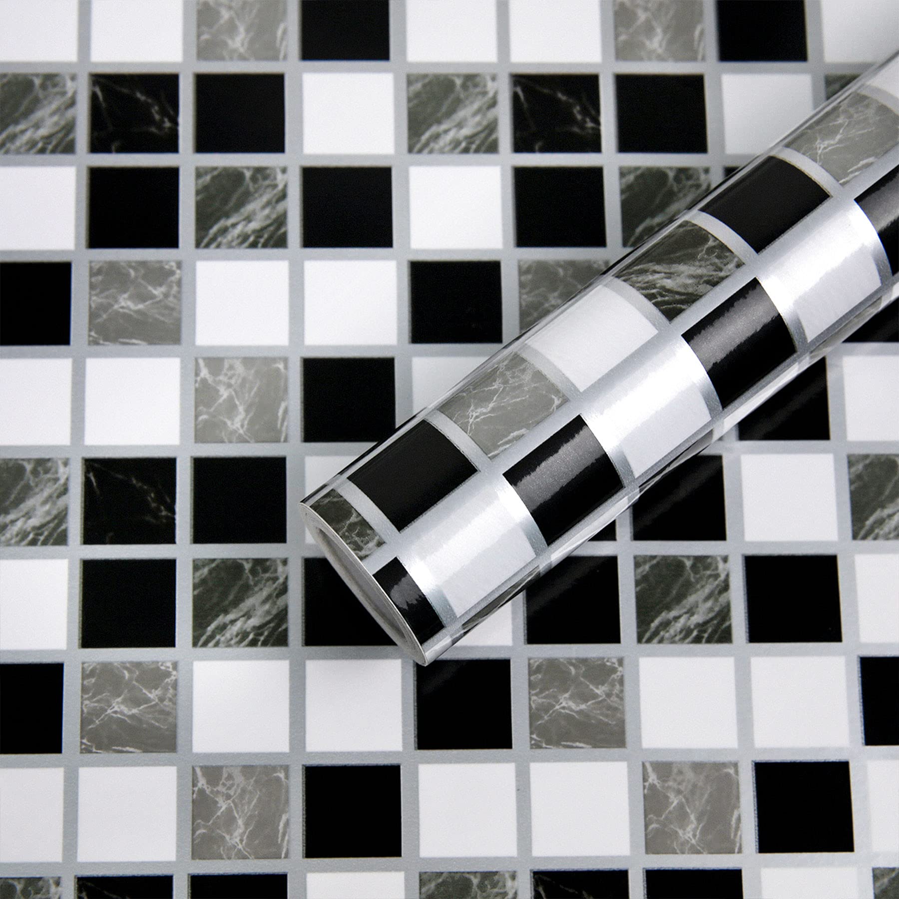 Fantasnight Mosaic Tile Stickers Peel and Stick Wall Tiles 60 × 500cm Marble Stick on Roll Vinyl Wrap Self Adhesive Wallpaper Sticky Back Plastic Backsplash for Kitchen Bathroom