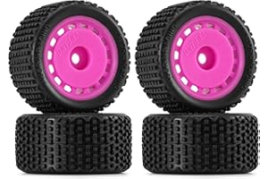 INJORA Pre-Mounted Pin Buggy Tires & Wheels for 1/28 Losi Micro-T, 4pcs(Magenta)
