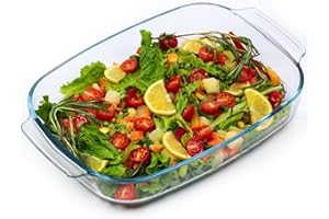 Daniks Glass Baking Dish with Handles | 3 Quart Glass Casserole for Cooking | Microwave, Oven and Dishwasher Safe Bakeware