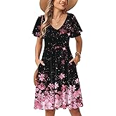 Zeagoo Womens Summer Dress Casual Swing Floral Ruffle Short Sleeve Sundresses Beach Mini A-line Shift Dress 2026 with Pockets
