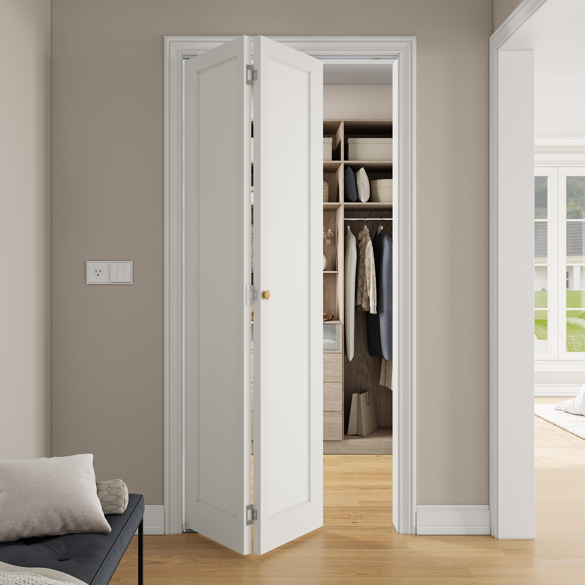 Photo 1 of ***FACTORY SEALED***COSHOMER Paintable Bifold Doors for 36" x 80" Opening, Closet Folding Doors with Hardware kit Included, Assembly Required, 1 Panel-White