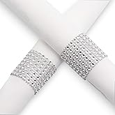 Rhinestone Napkin Rings, BetterJonny 100 Pieces Silver Napkin Holder Plastic Chair Sash Bows, Mesh Bling Diamond Adornment fo