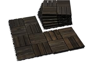 VICTORY RELAX Acacia Wood Flooring Interlocking Deck Tiles for Patio Decor 9 Pcs 12 Slats VR Black - Waterproof Indoor & Outdoor Decor - Balcony Garden Decking Tile (12.2 * 12.2 * 0.7 inches)