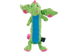 goDog Bubble Plush Skinny Dragons Squeaky Plush Dog Toy, Chew Guard Technology - Green, Large