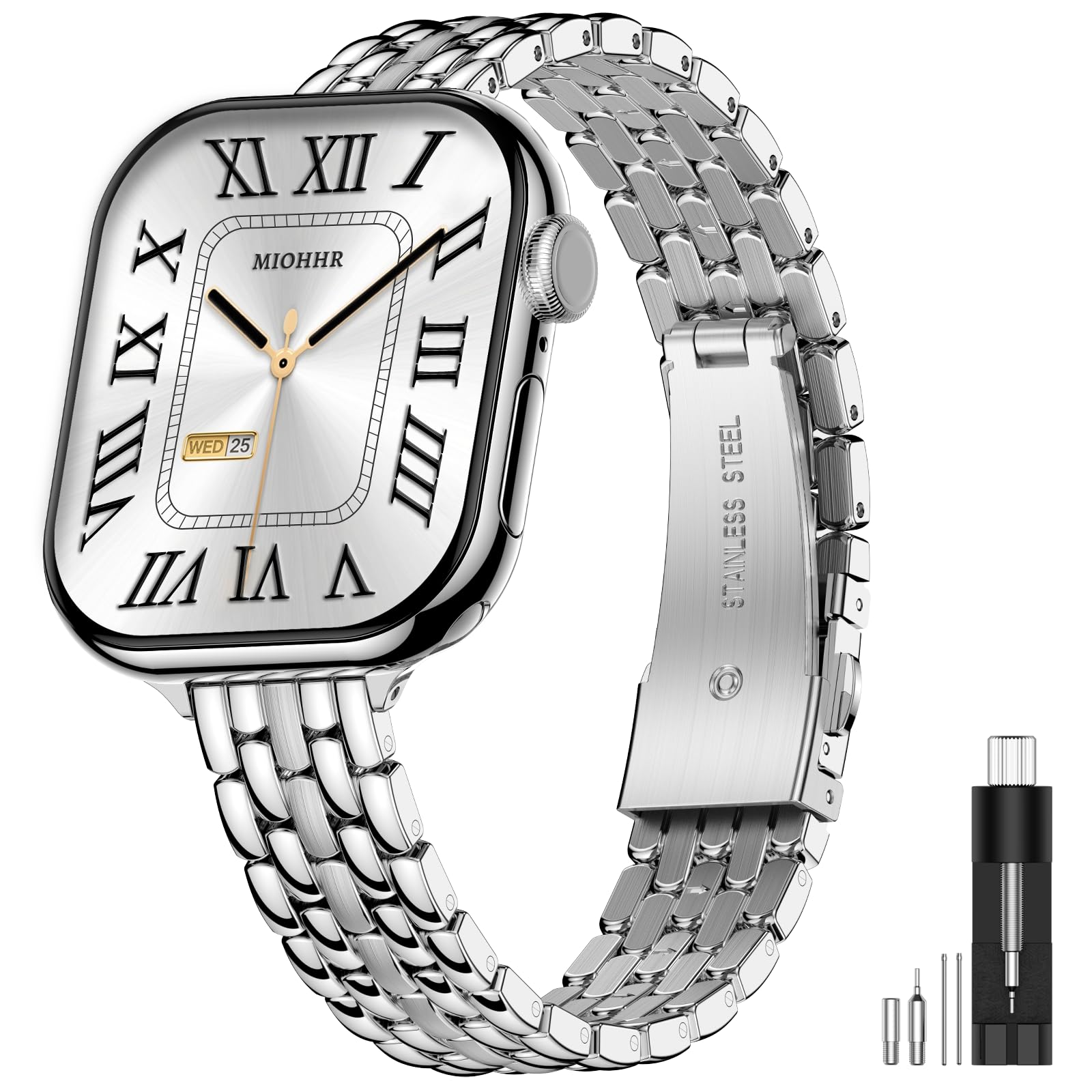 MioHHR Slim Metal Bands Compatible with Apple Watch Band 38mm 40mm 41mm 42mm (Series 11 10), Thin Stainless Steel Strap Bands for Women iWatch Series 11 10 9 8 7 6 5 4 3 2 1 SE3/2/1, Silver