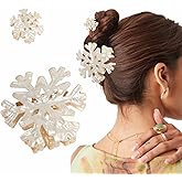 2Pcs White Snowflake Hair Claw Clip Christmas Hair Clips, Snowflake Shape Large Claw Clips and Small Hair Claws Clips for Women Nonslip Winter Christmas Hair Claws for Thick and Thin Hair Decoration