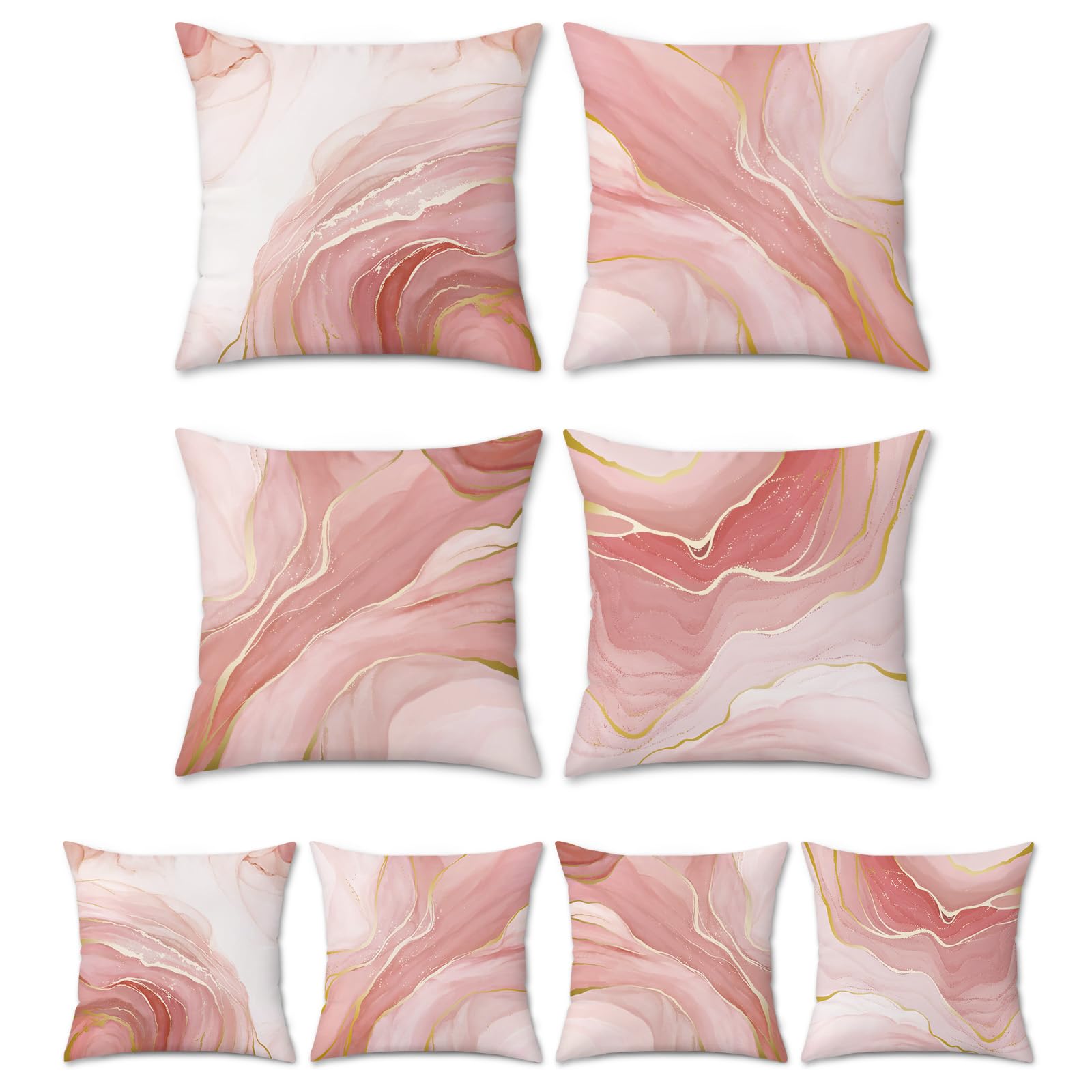Bonhause Pink Marble Cushion Covers 45 x 45 cm Double Sided Pink Gold Modern Abstract Decorative Throw Pillow Covers Soft Velvet Pillowcases for Sofa Patio Home Decor Set of 4