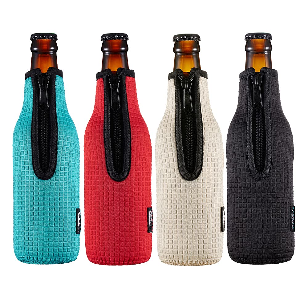 WK ieason Beer Bottle Sleeve Insulators 12oz 330ml Standard Beer Bottle Cooler Covers Zip-up Bottle Jacket 12OZ Beer Bottle Holder Non-Slip Thick Neoprene Sleeves 4Pcs Pack (Black/Red/Blue/Grey)