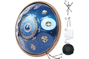 Handpan Drums Sets AETOO D Major 22 inches 10 notes Steel Hand Drum with Soft Hand Pan Bag, 2 handpan mallet,Handpan Stand (Blue Galaxy)