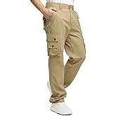 VOPOKER Men's Cargo Pants with 8 Pockets Ripstop Cotton Cargo Pants for Men Hiking Camping Fishing Running Khaki 34