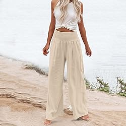 Linen Pants Women Summer Leg Palazzo Pants for
