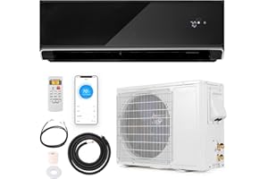 GLACER 12000 BTU Mini Split Air Conditioner & Heater, 22 SEER2 Inverter AC Unit Cools Up to 750 Sq. Ft, Wall-mounted Tubeless Split-System with Mounting Kit (Black, 12000BTU, 208-230V, 22 SEER2-WIFI)