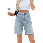 TOSATISFINE Womens Jean Shorts High Waisted Stretchy Bermuda Shorts Trendy Casual Denim Shorts