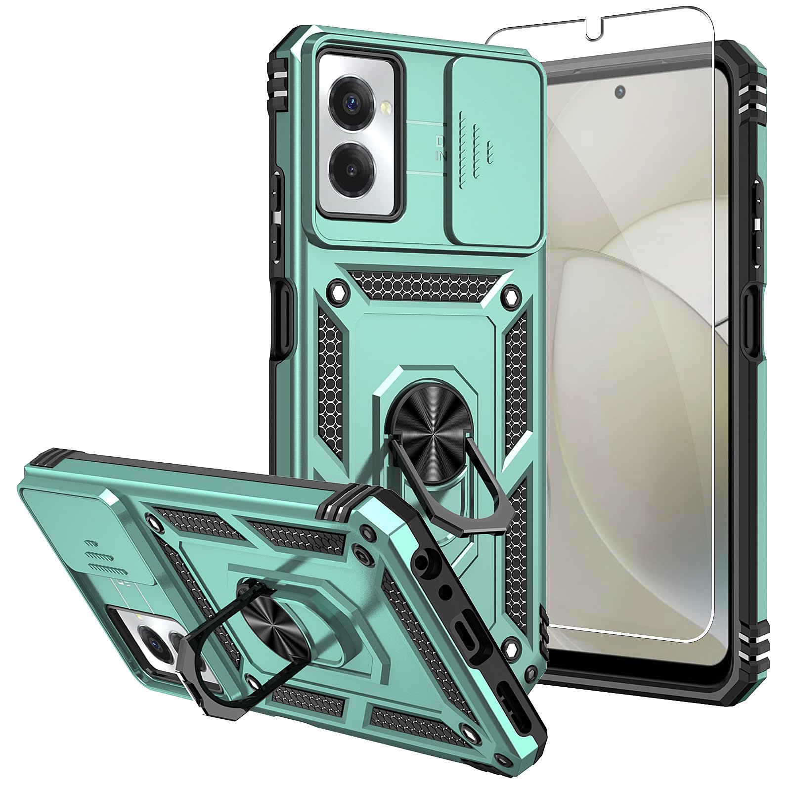 SKMY for Moto G Power 5G 2024 Case,with Screen Protectors and Camera Cover,[Military Grade] 16ft.Drop Tested Cover with Magnetic Kickstand Protective Case for Motorola G Power 5G 2024, Green