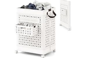 Giantex 75L Collapsible Laundry Baskets with Wheels, Foldable Laundry Basket with Wheels, Handles & Underwear Basket, Large P