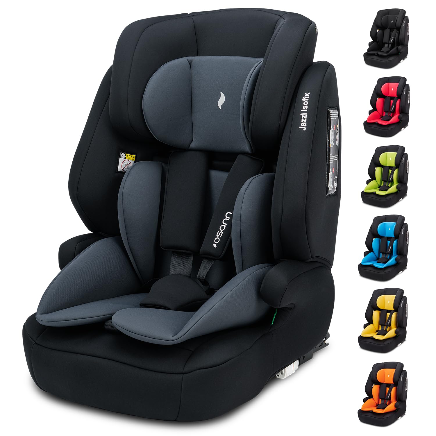 Osann Jazzi Isofix – Der sichere Kindersitz ab 1 Jahr (76–150 cm), mitwachsend mit Isofix & Top-Tether, Schutz & Geborgenheit auf jeder Fahrt - Nero