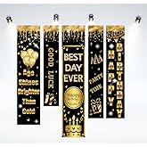 Black and Gold Happy Birthday Decorations - Hanging Banner Set, Happy Birthday Banner for Women Men Boy Girls