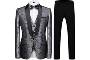 TRONSTORE ㅤ TRONSTORE Men's Stylish Tuxedo 3 Piece Suit One Button Paisley Jacket Vest Pants Dinner Party Prom