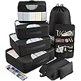 Veken 8 Set Packing Cubes for Travel Essentials, Suitcase Organizer Bags Set for Luggage, Road Trip Travel Accessories in 4 Sizes (Extra Large, Large, Medium, Small), Black