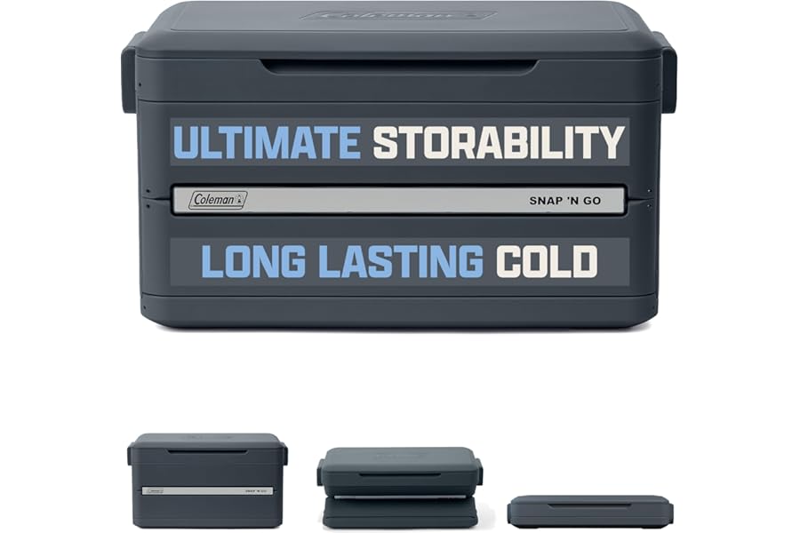 Coleman Snap 'N Go 45-Quart Collapsible Hard Cooler, Portable Hard-Sided Cooler with Waterproof Removable Liner, Space-Saving & Quick Set Up, 55 Hours Cold, Mussel Grey