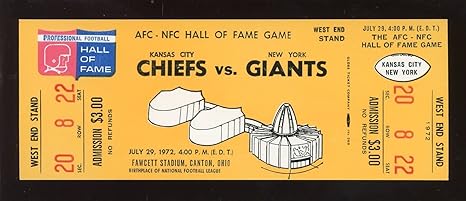 July 29 1972 Nfl Hall Of Fame Game Full Ticket Kc Chiefs Vs New