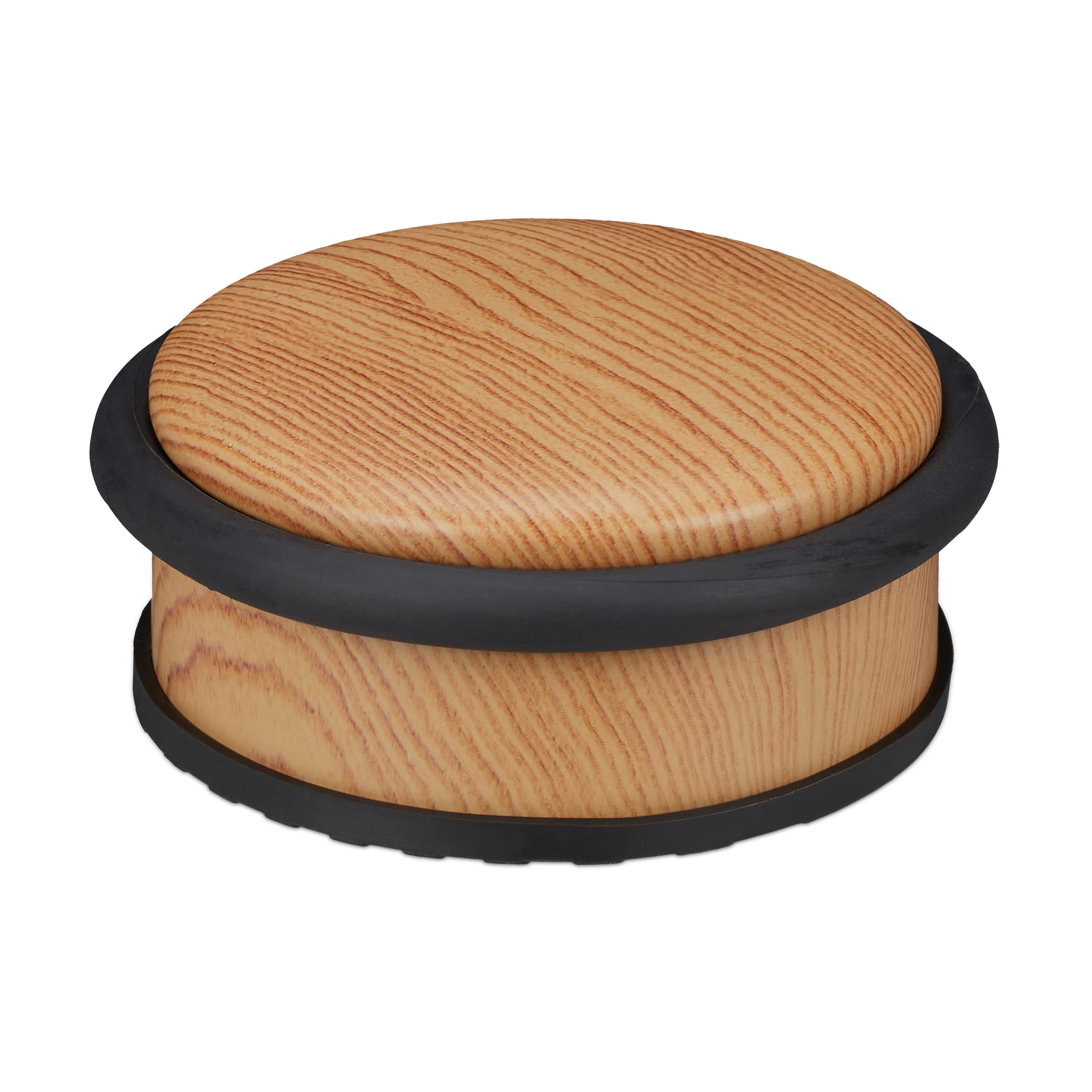 Relaxdays Door Stop, for Floor, for Heavy Doors, Stainless Steel, Rubber, Low, Wood Effect, HxD 5 x 10.5 cm, Light Brown