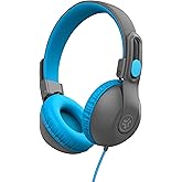 JLab JBuddies Studio 2 On-Ear Kids Wired Headphones, Grey/Blue, Toddler Headphones, Kid Safe, Studio Volume Safe, Volume Limiter, Folding, Adjustable, Noise Isolation, with Mic