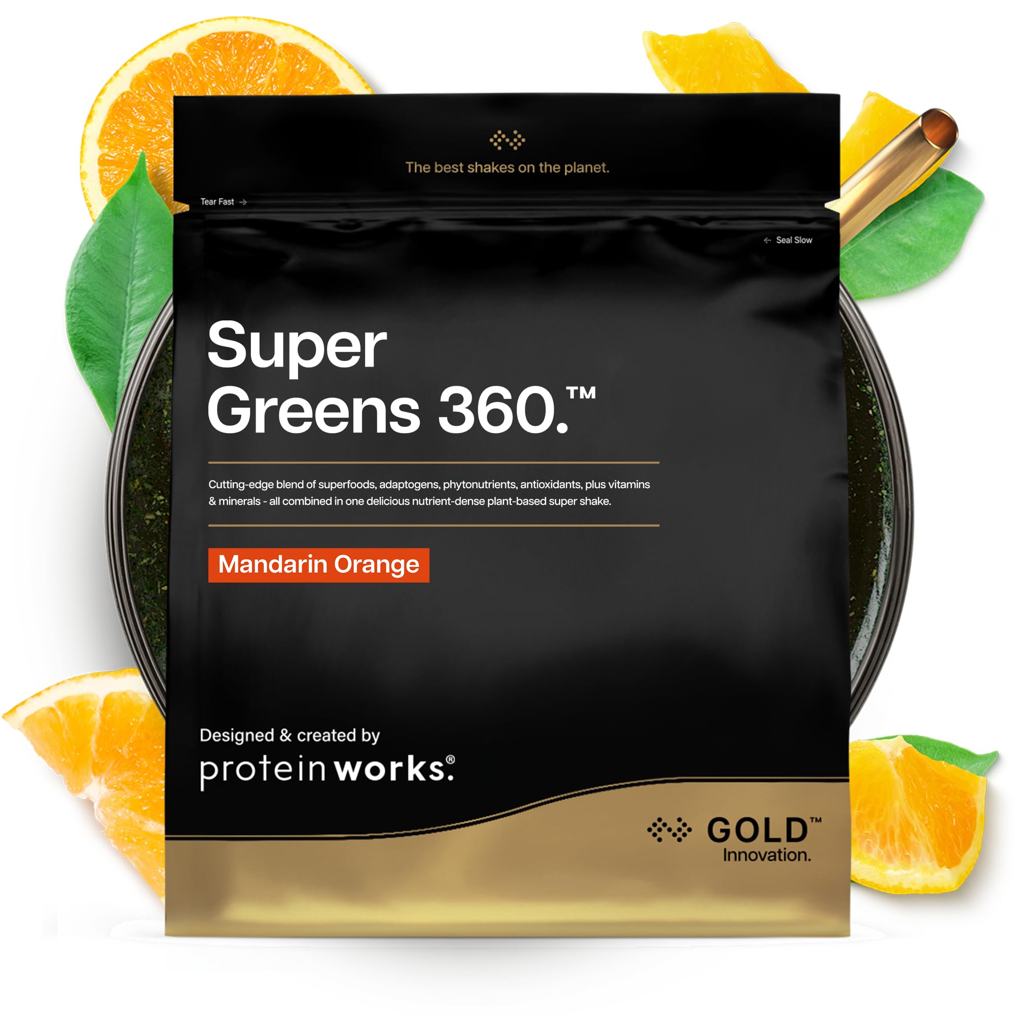 Protein Works | Super Greens 360 - Gold Innovation, Enhanced Greens Powder, 159 Health Benefits, Antioxidants, Superfoods, Adaptogens, Vegan, Mandarin Orange, 20 Servings, 250g