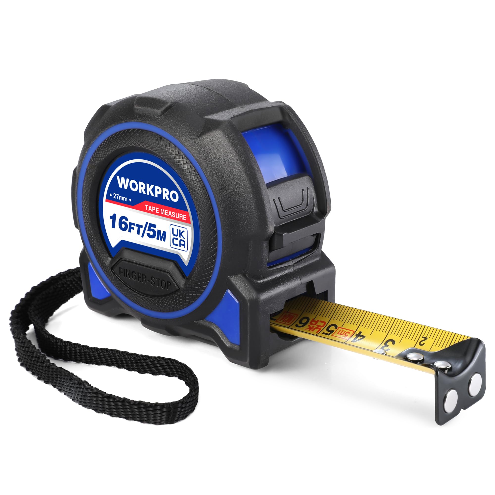 WORKPRO Tape Measure 5 m/16 ft, High-Precision Measuring Tape with Magnetic Hook and Wide Blade, Dual Metric and Imperial Scale, Silicone with ABS Drop-Resistant Case