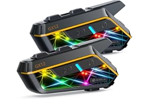 gearelec Helmet Bluetooth Intercom 【Multitasking Audio】【Mesh Intercom】, 10 Riders 2000M Motorcycle Communicaiton Systems，Motorcycle Bluetooth Headset with HiFi Sound/RGB Light/Music Sharing, 2 Pack