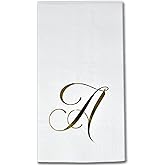 Gift Boutique 100 Gold Monogram Guest Napkins Letter A Disposable Paper Pack Elegant Metallic Golden Foil Dinner Hand Napkin for Bathroom Powder Room Wedding Holiday Baby Shower Decorative Towels