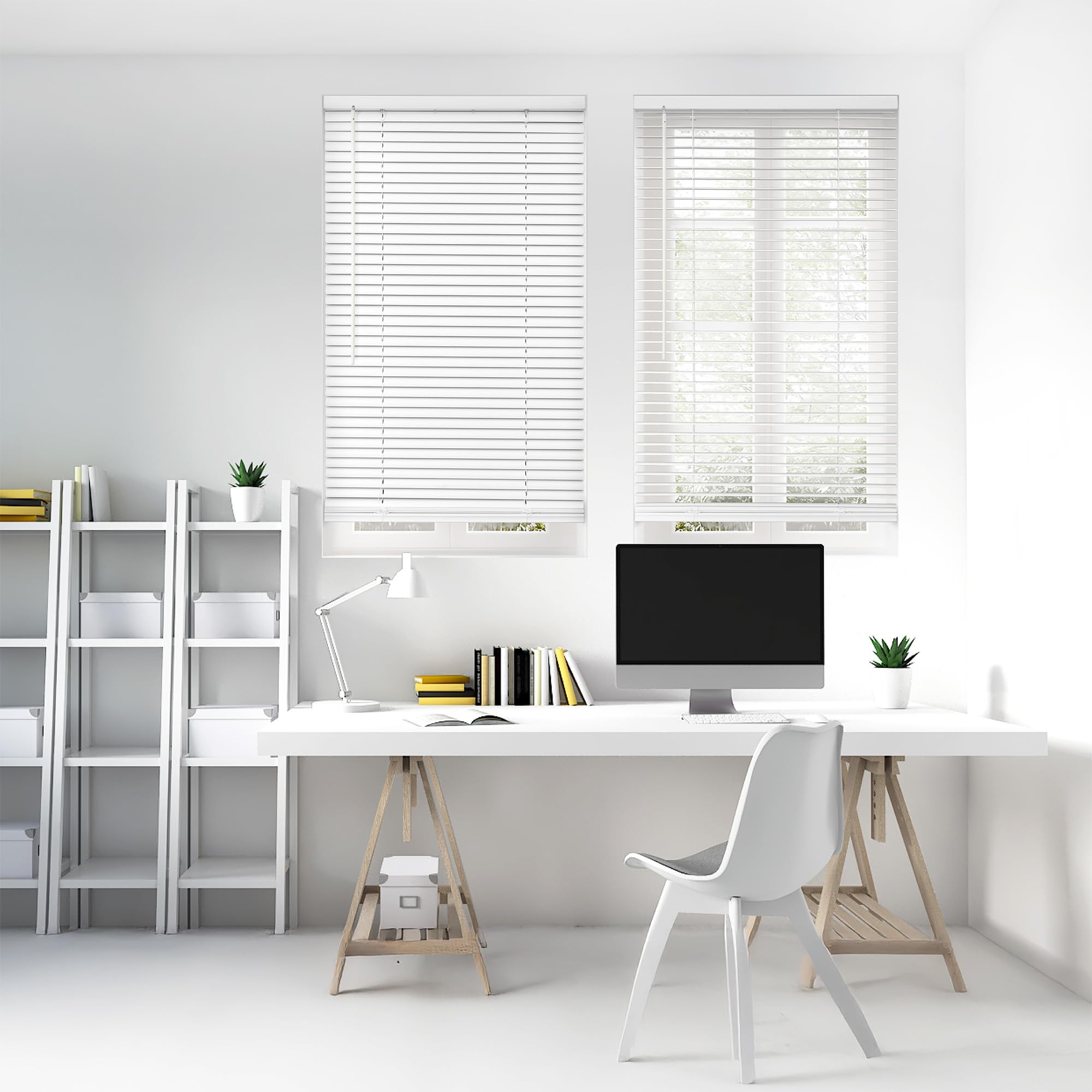 Photo 1 of **DIRT**DEZ FURNISHINGS Cordless 1" Signature Mini Blind with Flexible Slats, 70" W x 60" H, Pearl White