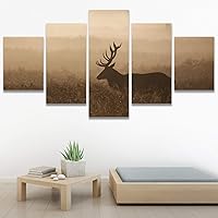 SIGNWIN 5 Panel Canvas Wall Art Modern Art Animals Dramatic Elephants Giraffe Multicolor Photography Southwest for Home Decorations Ready to Hang - 60