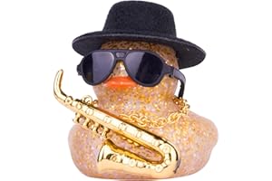 MuMyer Colorful Car Rubber Duck Ornaments Cool Duck Car Dashboard Decorations with Mini Top Hat Musical Instrument Sunglasses Necklace