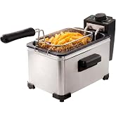 OVENTE Electric Deep Fryer, 2L Capacity, 1500W, Silver FDM2201BR | Lid w/ Viewing Window and Odor Filter, Adjustable Temperature, Removable Frying Basket and Easy to Clean Stainless Steel Body