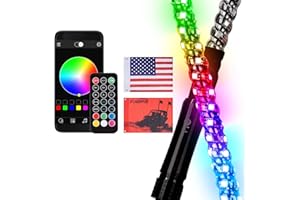 Funomo 1Pc 3Ft Led Whip Light with 2 Flags Weatherproof 360° Spiral Led Chase Light Bluetooth and Remote Control Lighted Antenna Whip for ATV, UTV, RZR, Buggy Dune(3FT 1PC)
