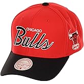 Mitchell & Ness NBA Caps Baseball Cap Adjustable Snapback Curved Peak Basketball Two Tone, Chicago Bulls # 34315, One Size