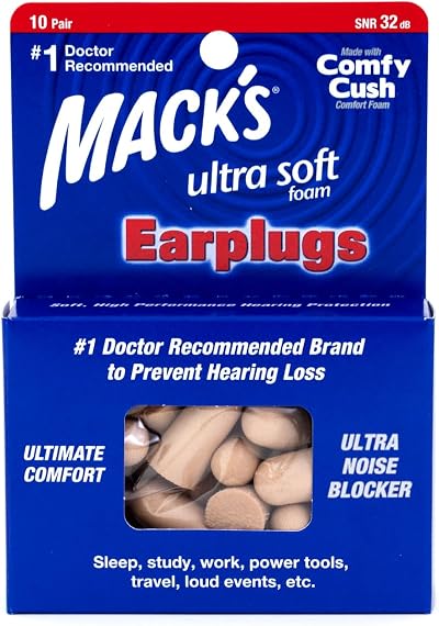Mack's Ultra Soft Foam Earplugs 10 Pairs SNR 32dB Noise Reduction