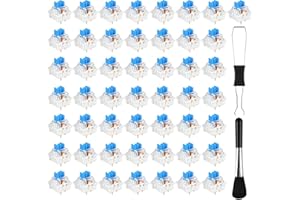 Deftomo 50 Pcs Blue Keyboard Switches, 3-Pin Clicky Tactile Mechanical Keyboard Switches, Complete DIY Replacement Kit with Switch Puller & Brush