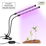 GLIME Grow LED Luce per Piante 18W Plant Grow Light con USB Doppio Interruttore Regolabile a 2 Livelli Morsetto a Molla Collo di Cigno Flessibile da 360° per Pianti Frutta Verdure Fiore per Serra/ Laboratorio/ Giardino