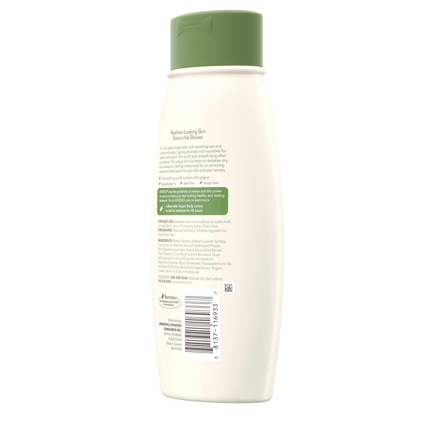 Aveeno Daily Moisturizing Yogurt Body Wash for Dry Skin with Soothing Oat & Vanilla Scent, Gentle Body Cleanser, 18 fl. Oz (Pack of 3) : Beauty