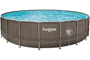 Funsicle 22ft x 52in Round Oasis Designer Above Ground Pool, Dark Double Rattan with SkimmerPlus Filter Pump & Ladder
