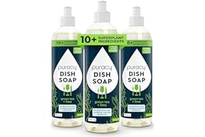 Puracy Natural Dish Soap Packs- Skin-Softening Plant-Based Dishwashing Soap, Non-Toxic Dish Soap, Organic Liquid Dishwashing Detergent Soap (Green Tea & Lime, 16 fl oz, 3 Pack)