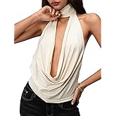 SweatyRocks Women's Sexy Halter Open Back Draped Cowl Neck Tops Sleeveless Going Out Y2k Party Tank Top Clubwear