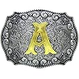 Faeovl Western Belt Buckle Initial Letter ABCDJMS to Z- Cowboy Rodeo Belt Buckles for Women Men