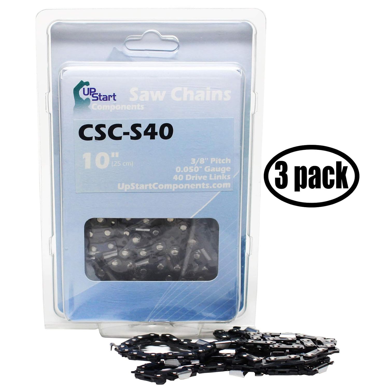 UpStart Components 3-Pack 10" Semi Chisel Saw Chain for Poulan Micro 25 XXV  Series Chainsaws - (10 inch, 3/8" Low Profile Pitch, 0.050" Gauge, ...