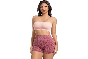 Women's High-Waisted Tummy Control Leopard Print Shorts - Butt Lifting Peach Hip Yoga Shorts (Pink)