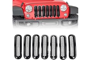 Wocch Clip-In Front Grille Inserts for Jeep Wrangler JK JKU 2007-2018 Glossy Black Mesh Grill Cover Guard Accessories (Pack o