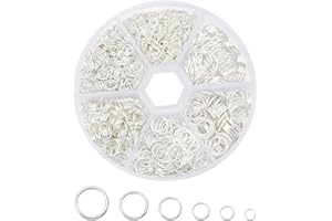 Chuyau 1600Pcs Open Jump Rings Silver Jump Rings Set Silver Plated Jump Rings for Jewelry Making Connectors(4mm 5mm 6mm 7mm 8mm 10mm)